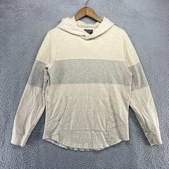 Abercrombie & Fitch Sweatshirt Men's Small Tan Gray Colorblock Hoodie Pullover - Picture 1 of 10